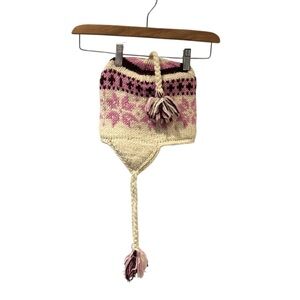 Laundromat 100% Wool Hat Handknit in Nepal‎ Pink Cream